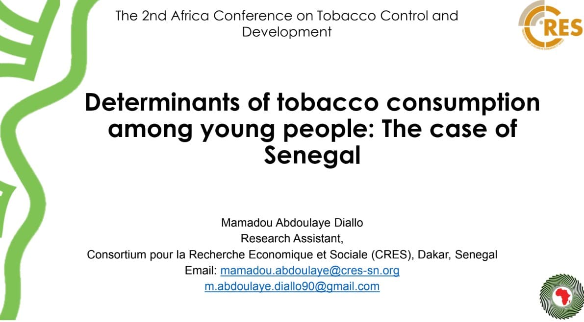 Déterminants de la consommation de tabac chez les jeunes au Sénégal. Par Mamadou Abdoulaye Diallo – CRES, Dakar